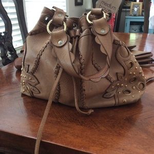 Stunning, Vintage,Treesje,Tan Leather Bag w/Gold Details